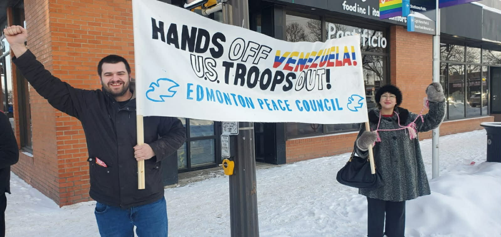 Haley Pukanski and Jeremy Abbott from edmonton peace Council