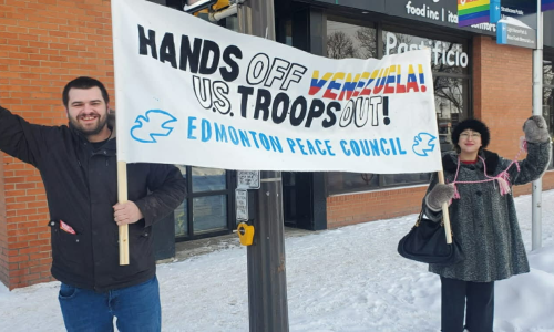 Haley Pukanski and Jeremy Abbott from edmonton peace Council