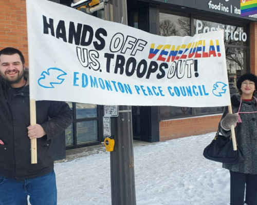 Haley Pukanski and Jeremy Abbott from edmonton peace Council