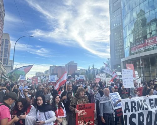 مظاهرة في ادمنتون تنديدا بالعدوان الإسرائيلي على لبنان وفلسطين