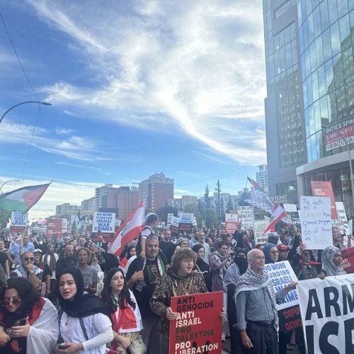 مظاهرة في ادمنتون تنديدا بالعدوان الإسرائيلي على لبنان وفلسطين