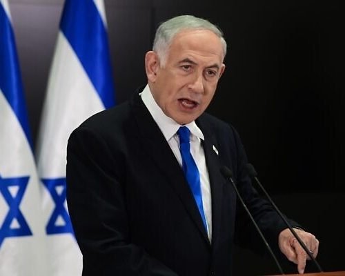 Israeli Prime Minister Benjamin Netanyahu holds a press conference at the Ministry of Defense in Tel Aviv on April 10, 2023. Photo by Tomer Neuberg/FLASH90 *** Local Caption *** áéáé
øàù äîîùìä
îñéáú òéúåðàéí
áðéîéï ðúðéäå